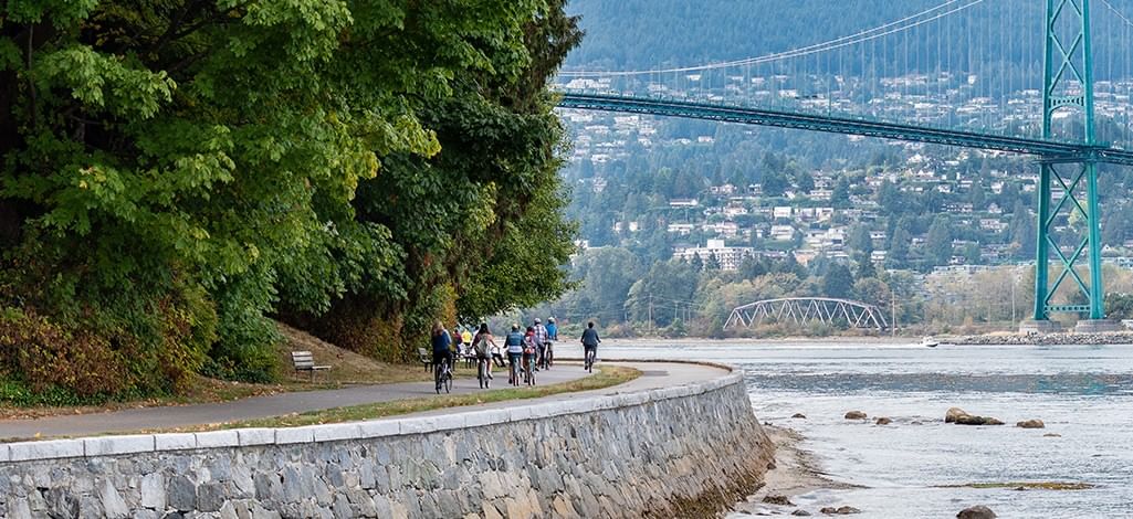 Stanley Park Seawall with Lions Gate Bridge