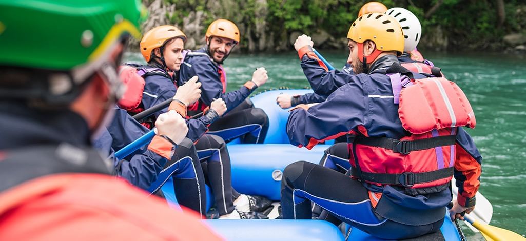 group rafting on a river