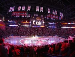 Crowd gathered at the Bell Center near Le Cantlie Suites