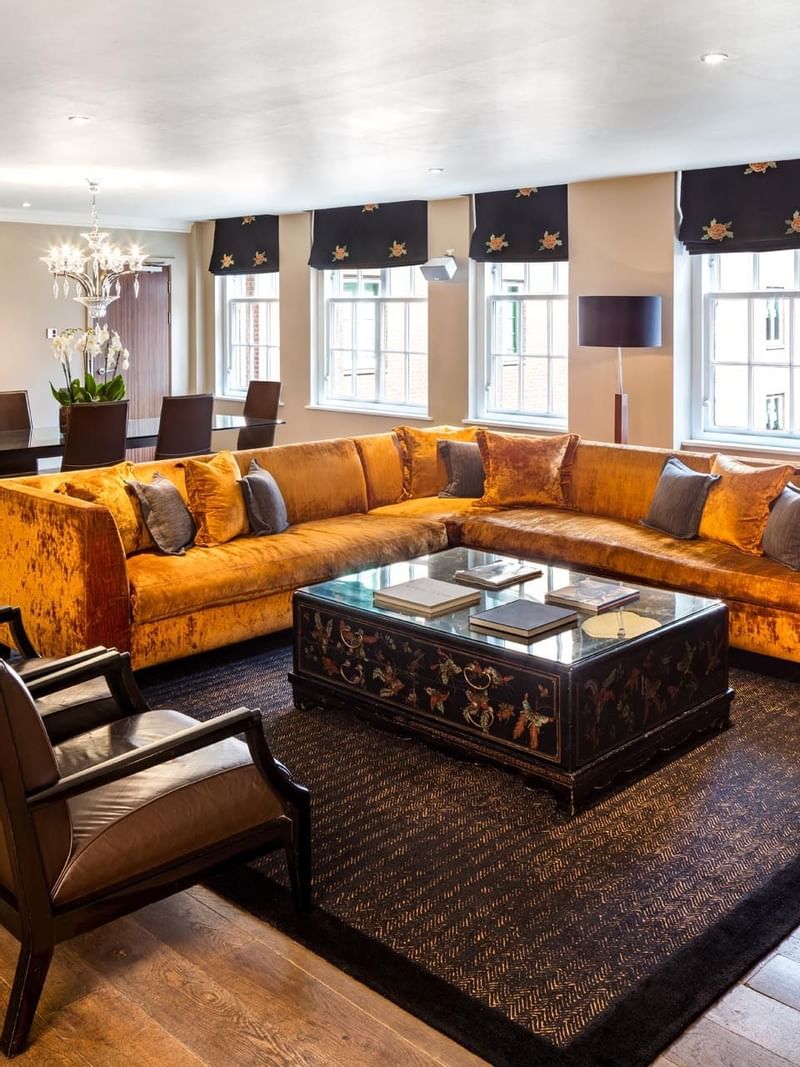 Lounge area in The Amber Suite at The May Fair Hotel London