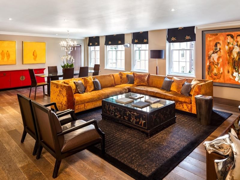 Lounge area in The Amber Suite at The May Fair Hotel London