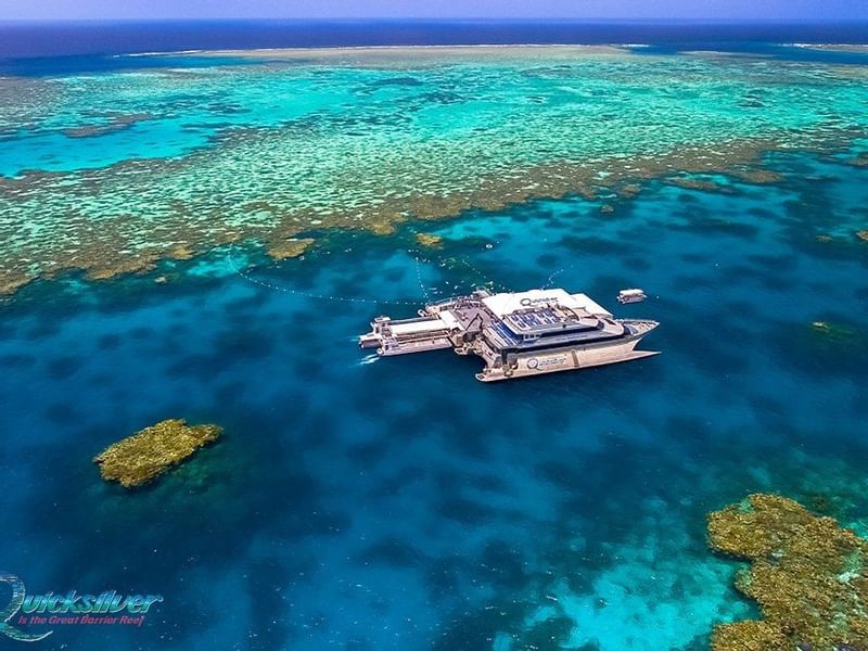 Aerial view of Quicksilver Pontoon at Agincourt Reef near Pullman Port Douglas