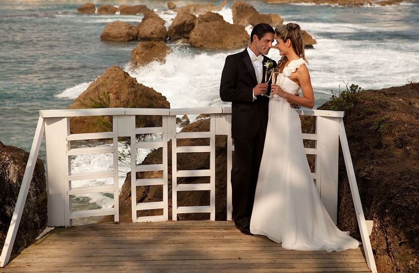 Wedding couple near the beach at The Condado Plaza Hilton 