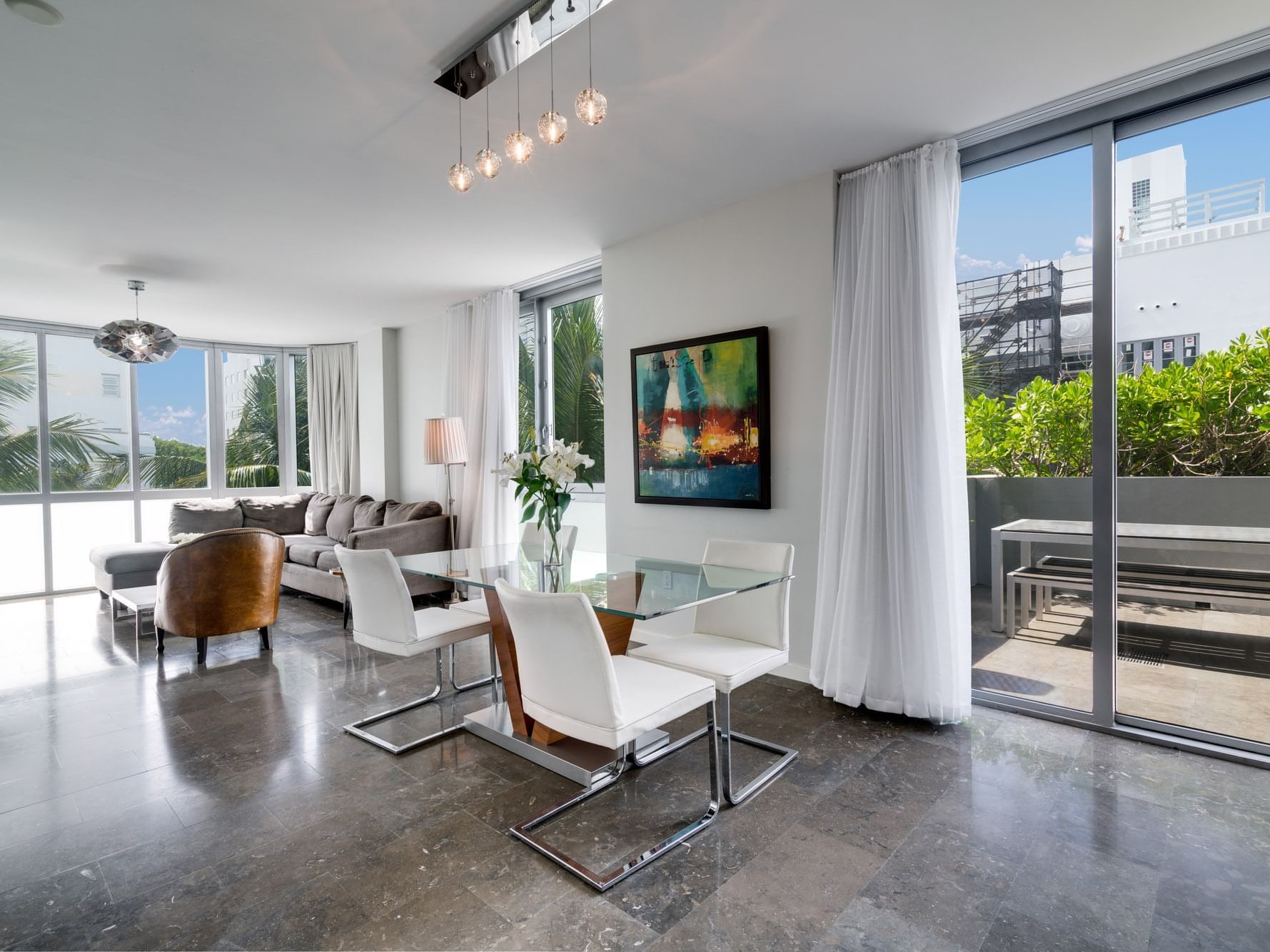 Living & dining areas in 1-Bedroom Suite at Boulan South Beach