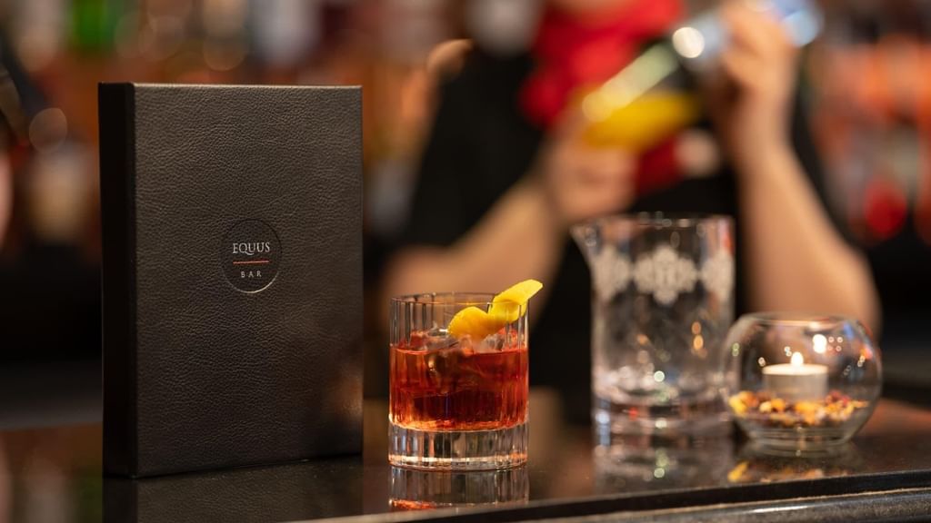 Close-up of a cocktail in Equus Bar