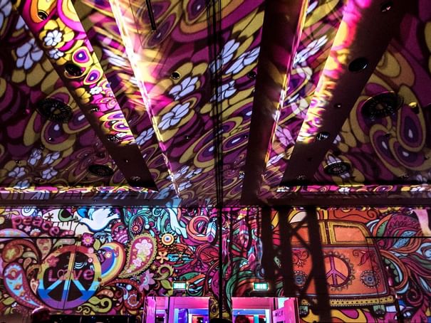 The ceiling in a colorful event hall at Hotel Berlin Berlin