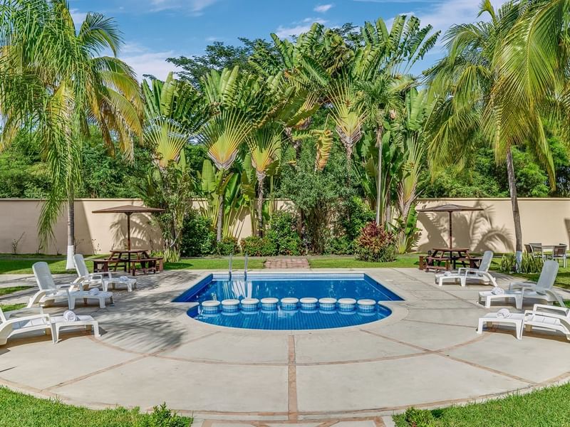 Outdoor swimming pool with Hotel garden view at Fiesta Inn