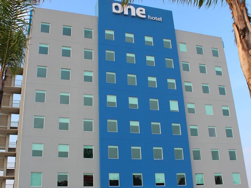 Close-up of the front facade of One Guadalajara Tapatío