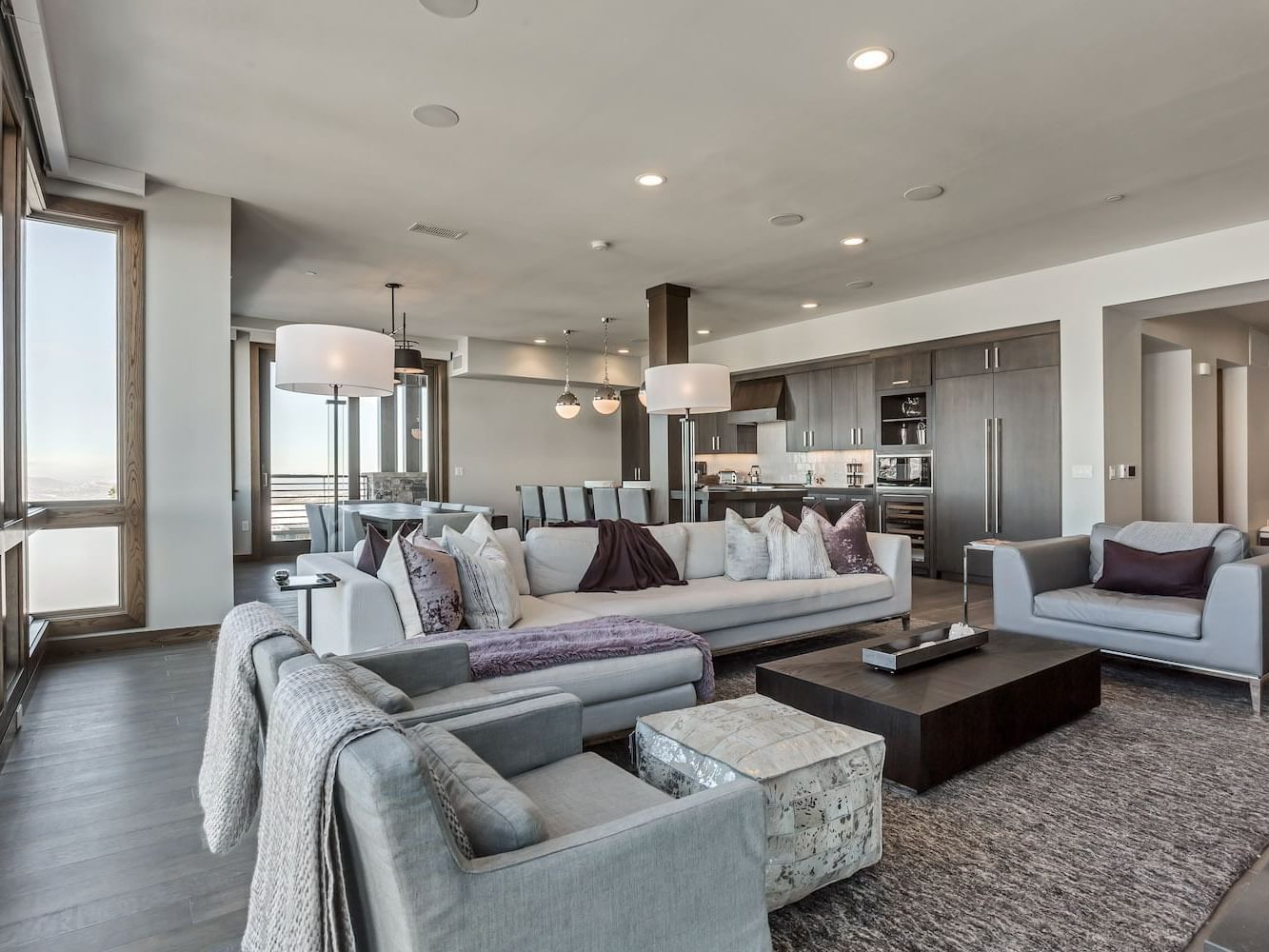 Living room area with modern interior in Two-bedroom Suites at Stein Eriksen Residences