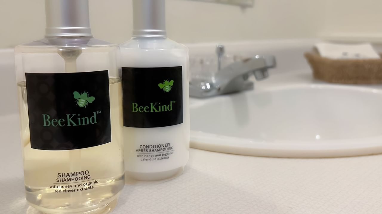 Bottles of shampoo, conditioner