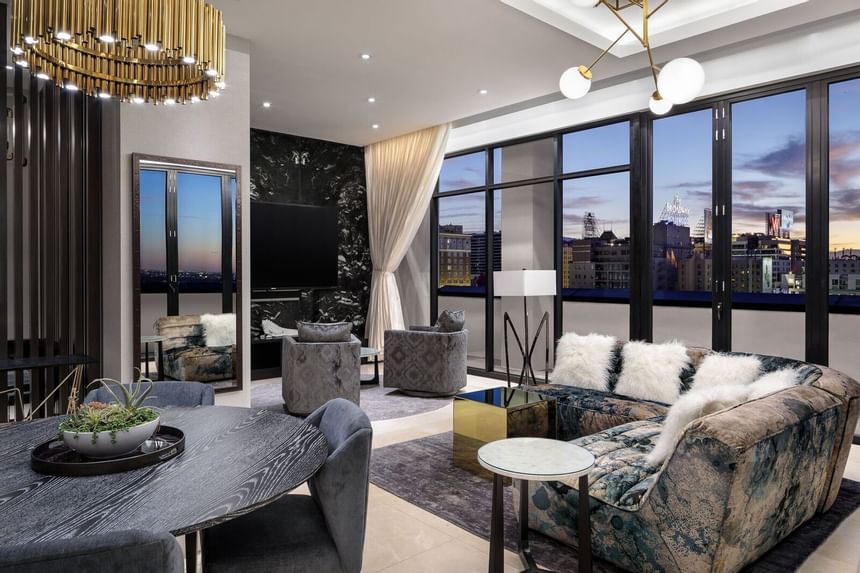 Beautiful living room with city view at Dream Hollywood.