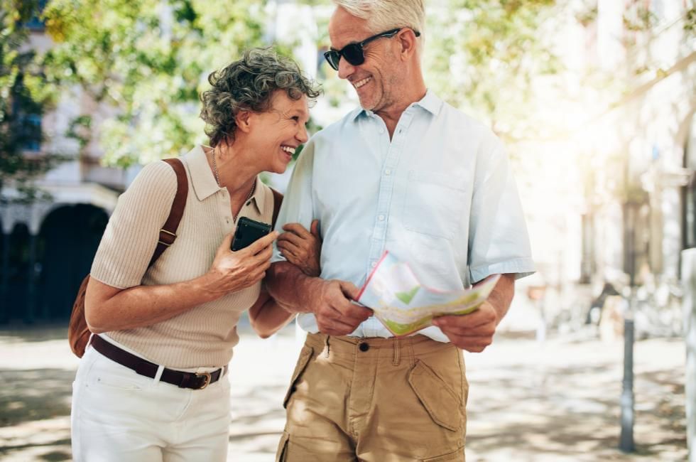 couple looking happy on holiday