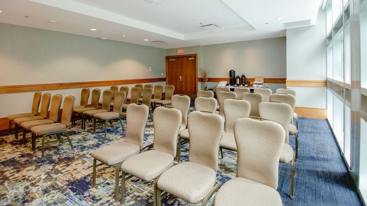 Meeting room with chairs and refreshments