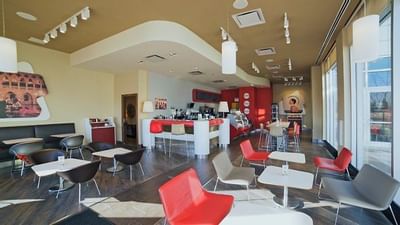 tables and chairs in a restaurant