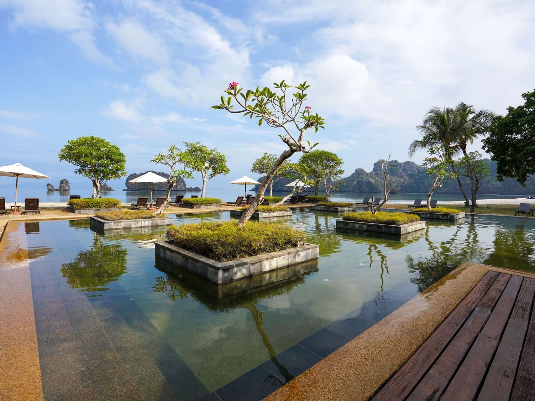 Pool area in Sunset Pool Bar at Tanjung Rhu Resort Langkawi