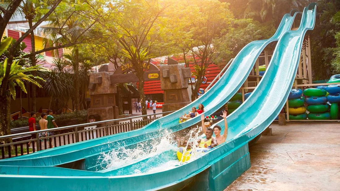 People enjoying water slides at Water Park near Sunway Lagoon