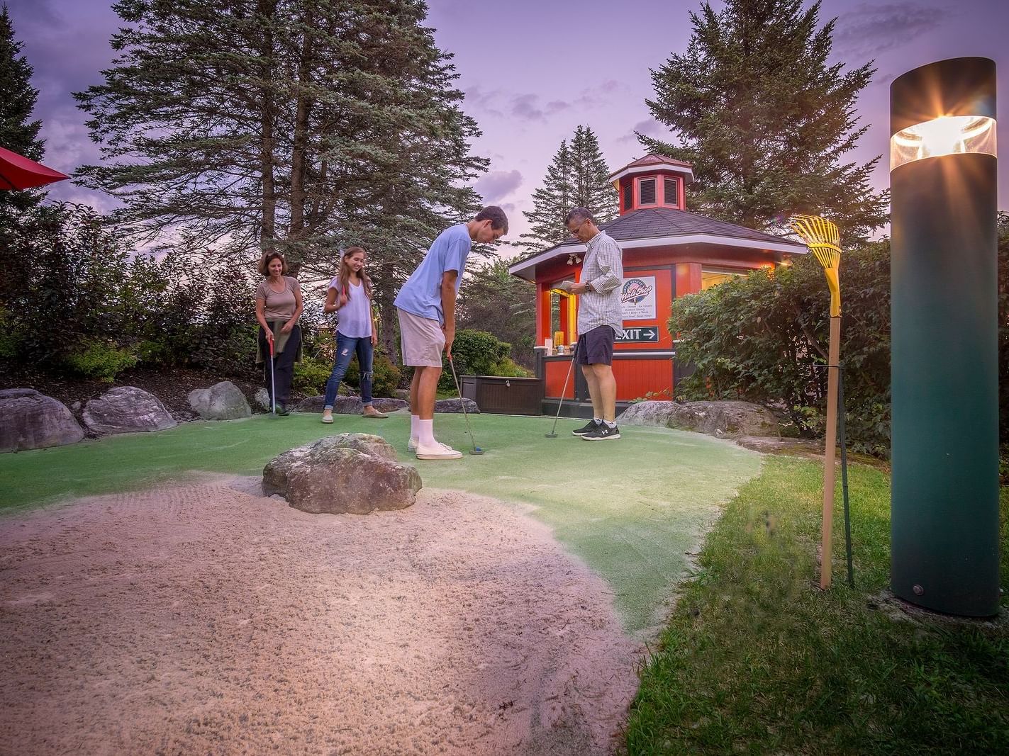 People playing golf at the Mini-Golf Course at Topnotch Stowe Resort