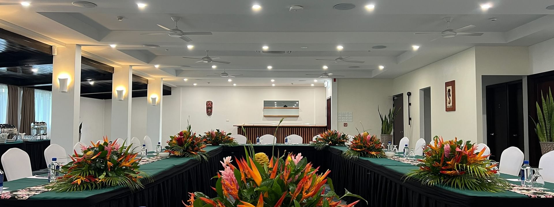 Large event room with tropical decor at Talei Meeting Room, Tokatoka Resort, Nadi.