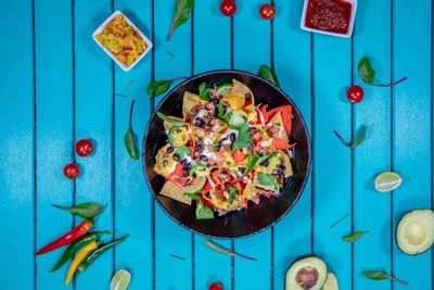 Close-up of a Nacho Platter served at Amsterdam Manor Resort