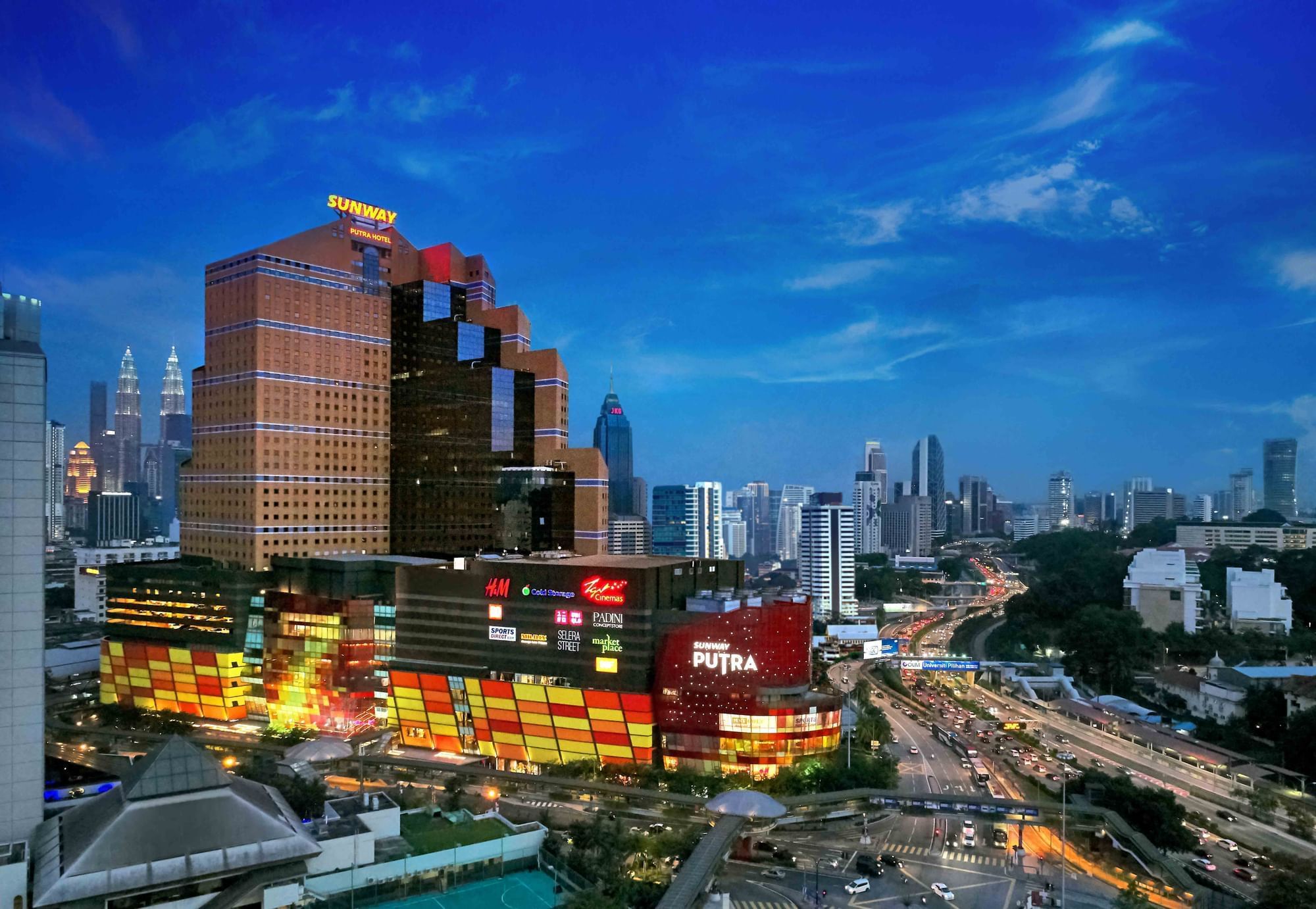 Distant night view of the hotel & downtown at Sunway Putra Hotel