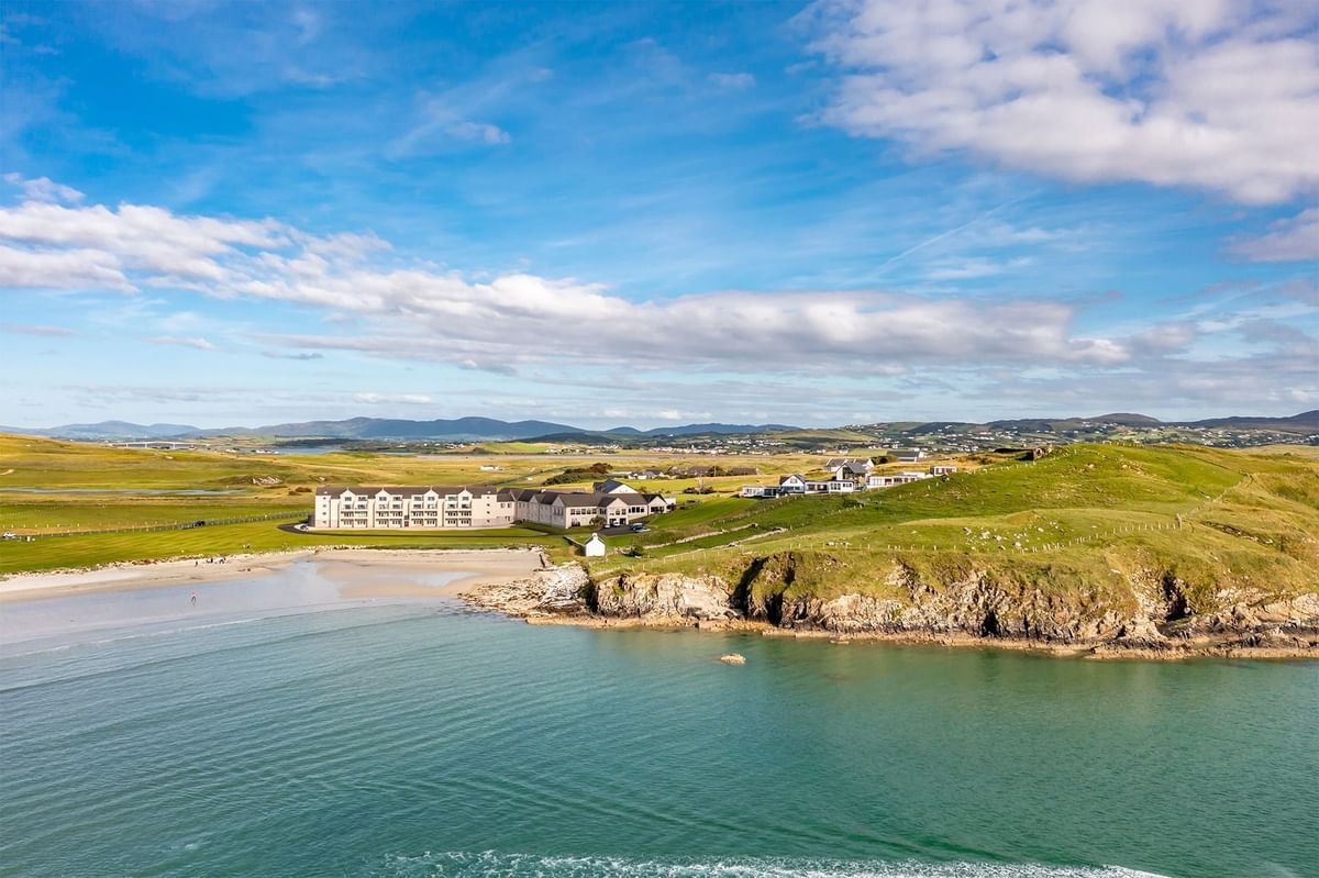 Aerial view of St Patricks with ocean near Dunluce Lodge, Portrush hotels