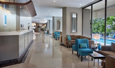 Lobby area with comfy couches and chairs