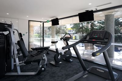 Interior of a fully equipped gym at Hotel Knightsbridge 