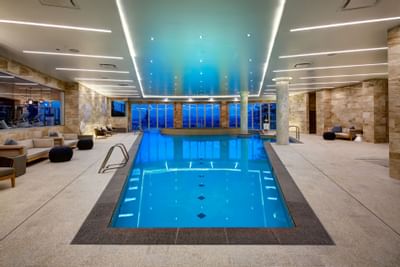 Indoor infinity pool & amenities in the Spa at Stein Eriksen Residences