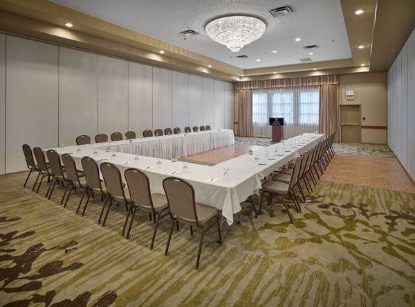 U-shaped table set up for conference