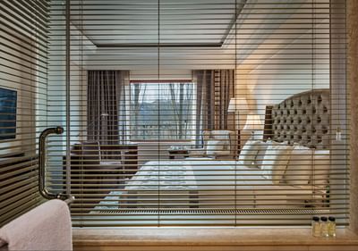 Bedroom view from the Classic Room bathroom glass at The Indus Valley Leh, Accommodation