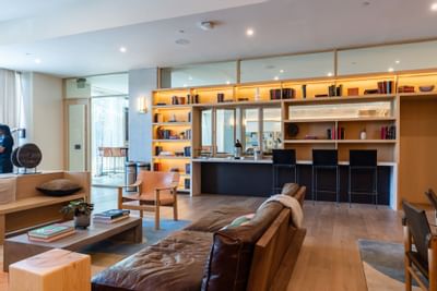 Interior of Coffee Bar area with the lobby at Austin Condo