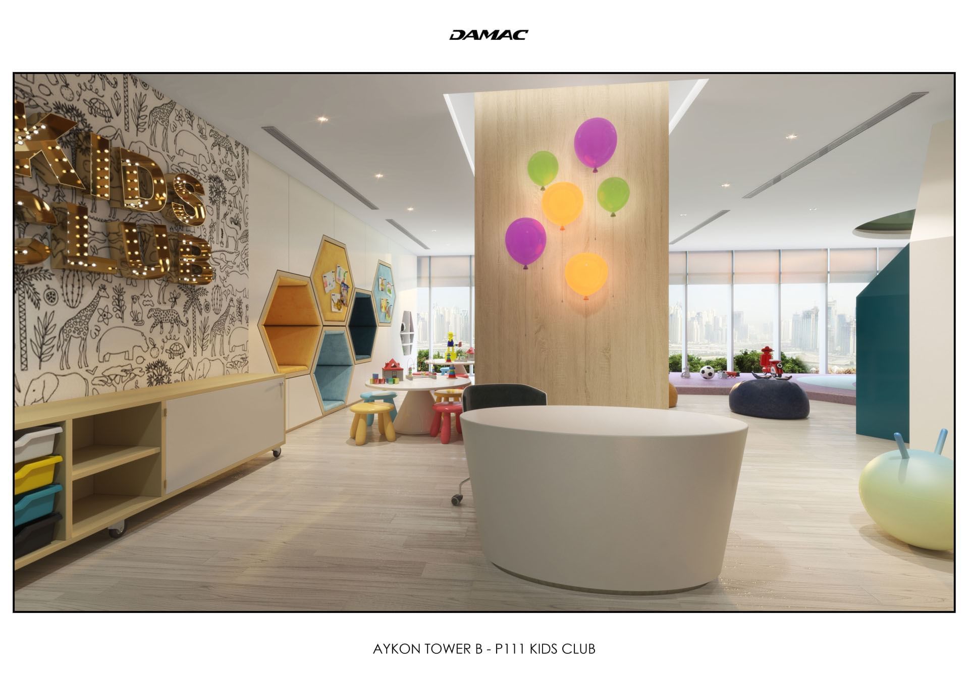 Kids Club with seating area, toys, and wall decor at Damac Hotels & Resorts, a 5 stars hotel in Dubai