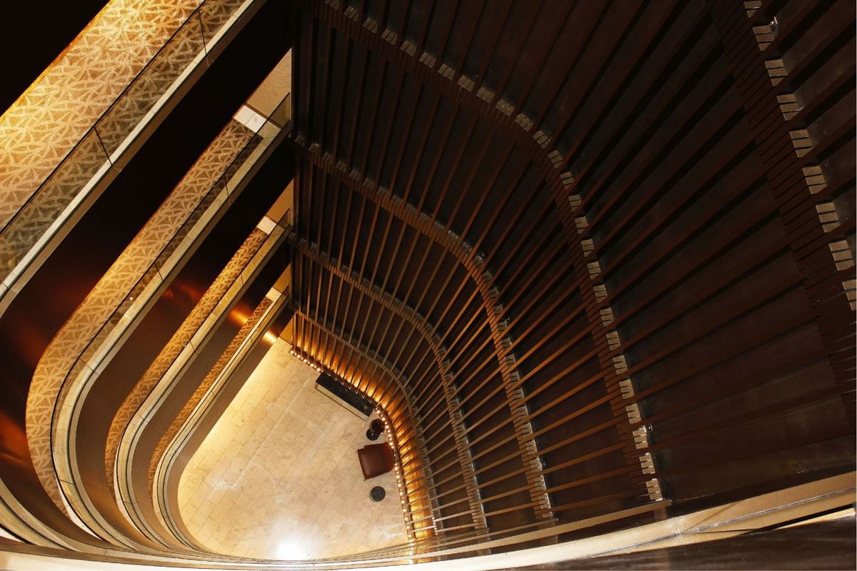 Top-up view & interior of the boutique hotel lobby at Almanac Barcelona