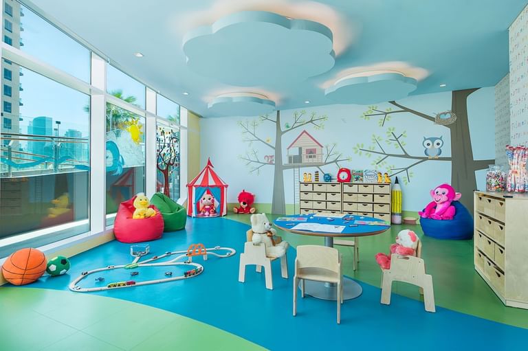 Kids Club with toys and seatings at DAMAC Maison Distinction Hotel in Dubai
