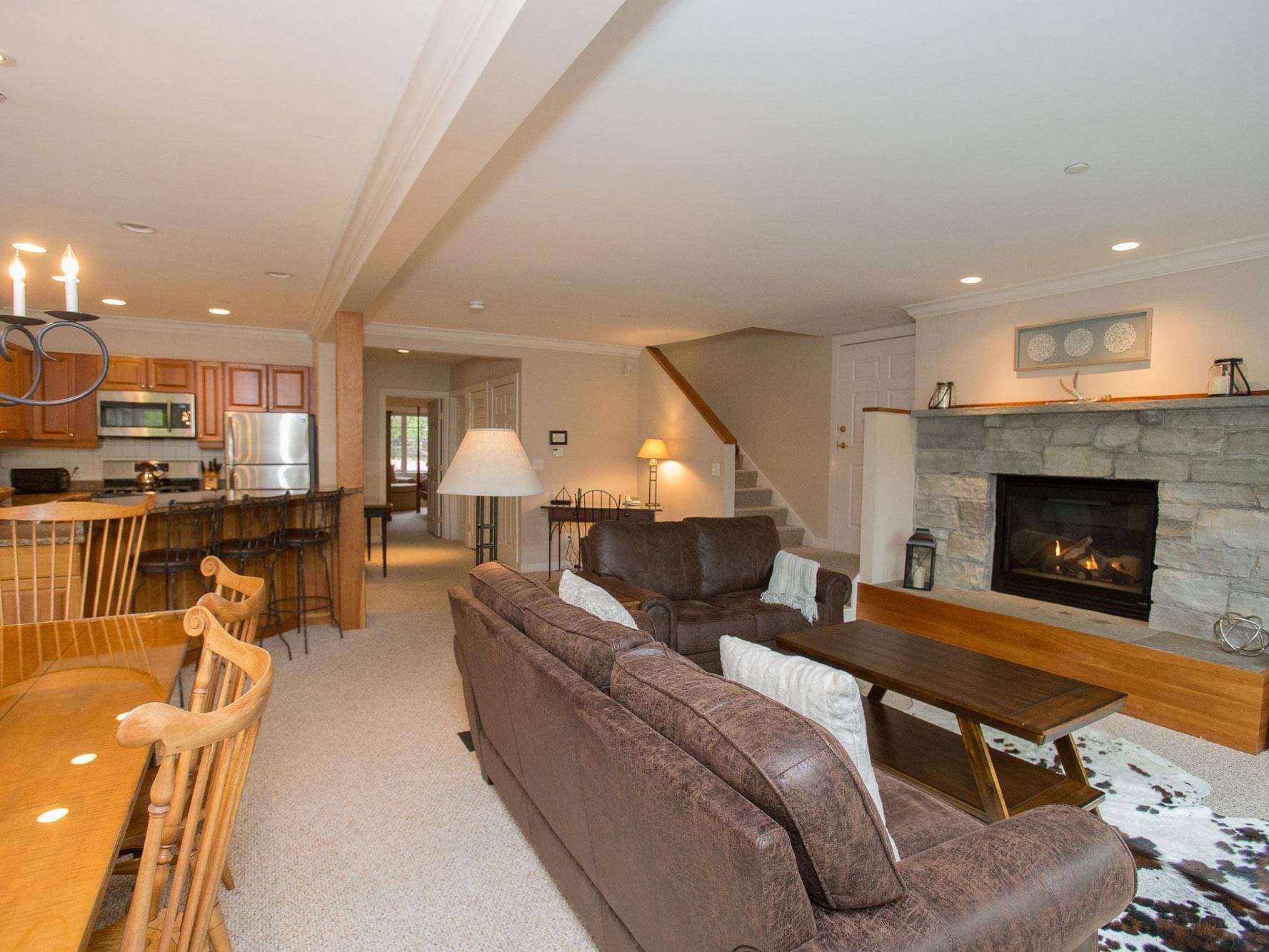 Living area, dining area and pantry area in the Resort Home 571B at Topnotch Stowe Resort