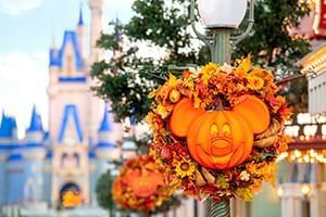 Festive floral Mickey Mouse wreath at Magic Kingdom Park near Lake Buena Vista Resort Village & Spa