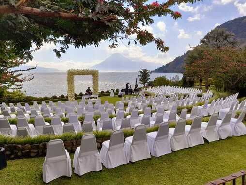 Amphitheater set-up for ceremony with lake view, Hotel Atitlan