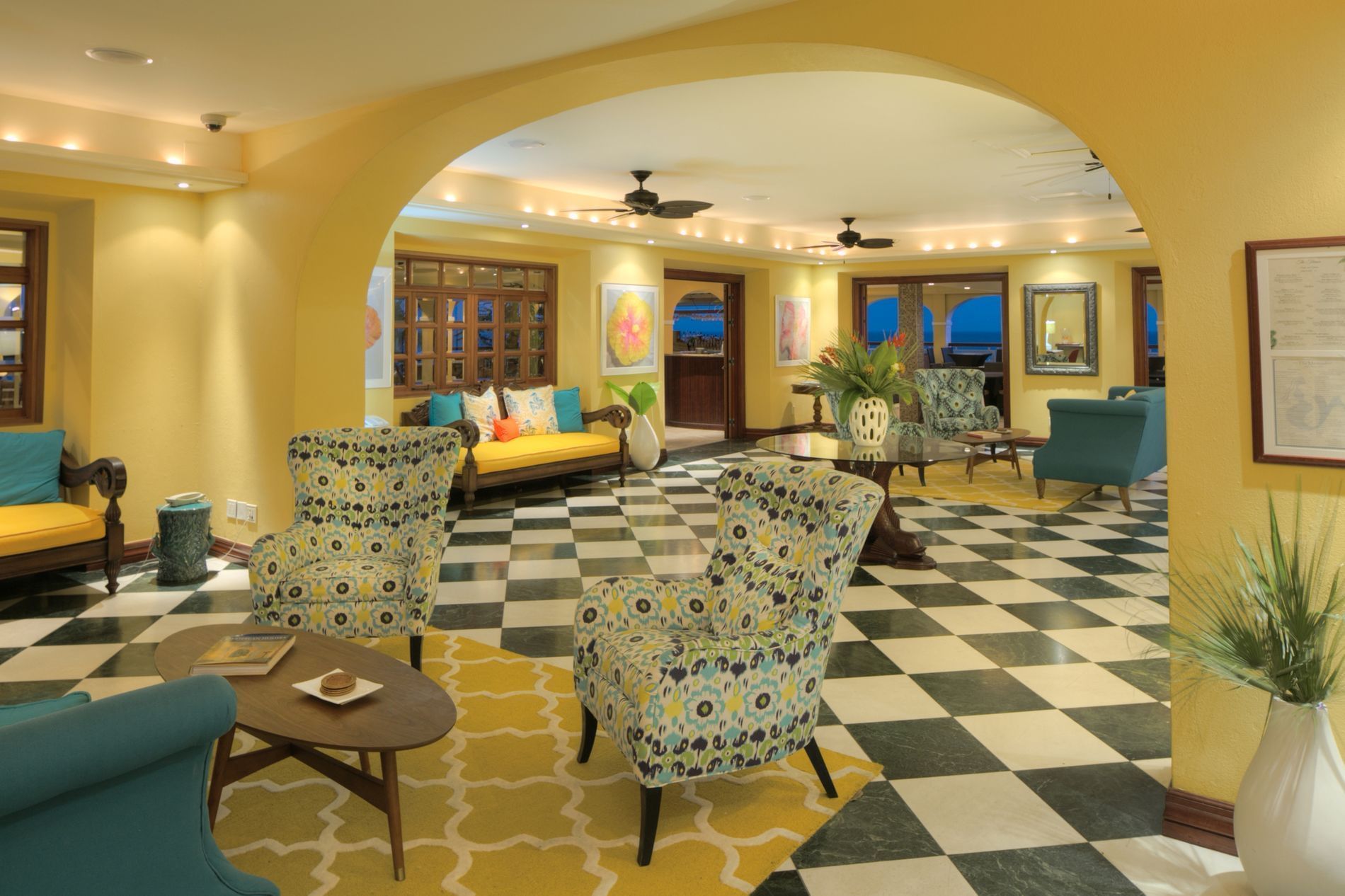 Interior of a lobby lounge area at The Buccaneer Resort St. Croix