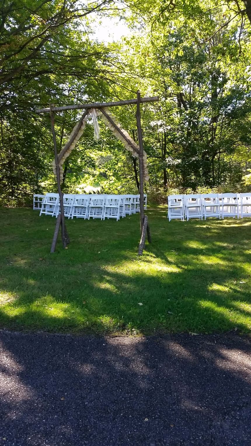 Chairs & decorations arranged in the shades at Evergreen Resort