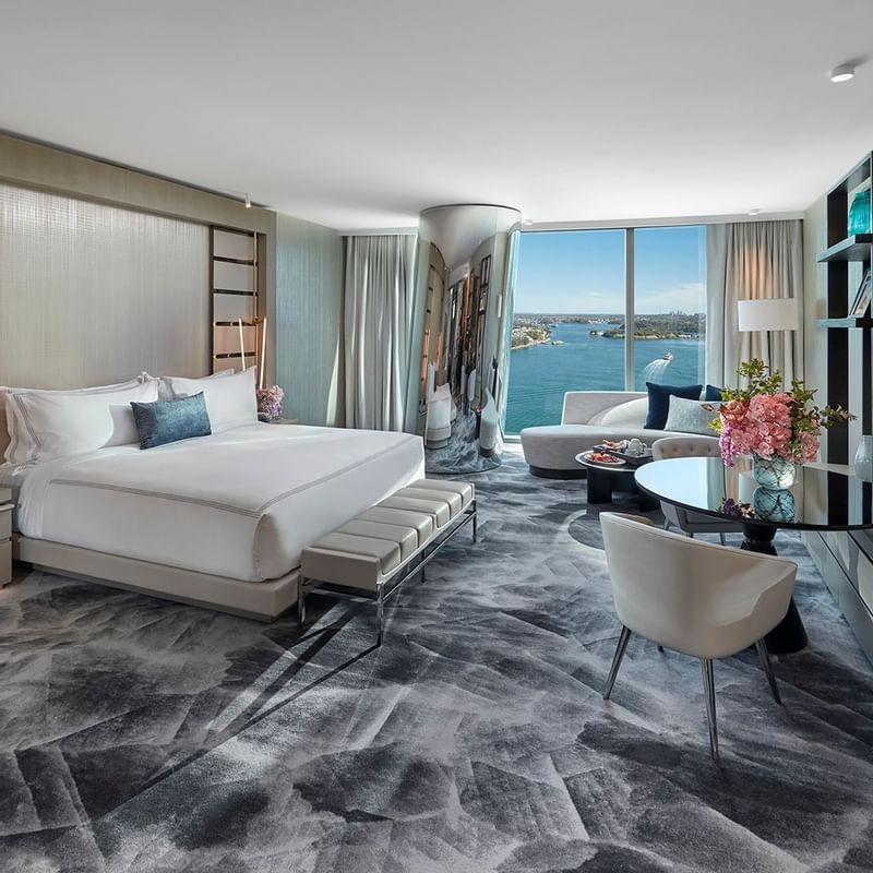 Bed & furniture in Deluxe King room at Crown Towers Sydney