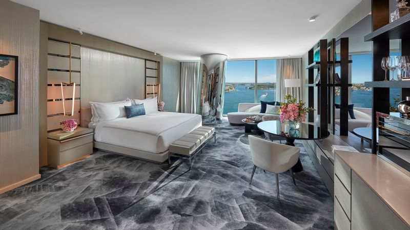 Bed & furniture in Deluxe King Room at Crown Towers Melbourne