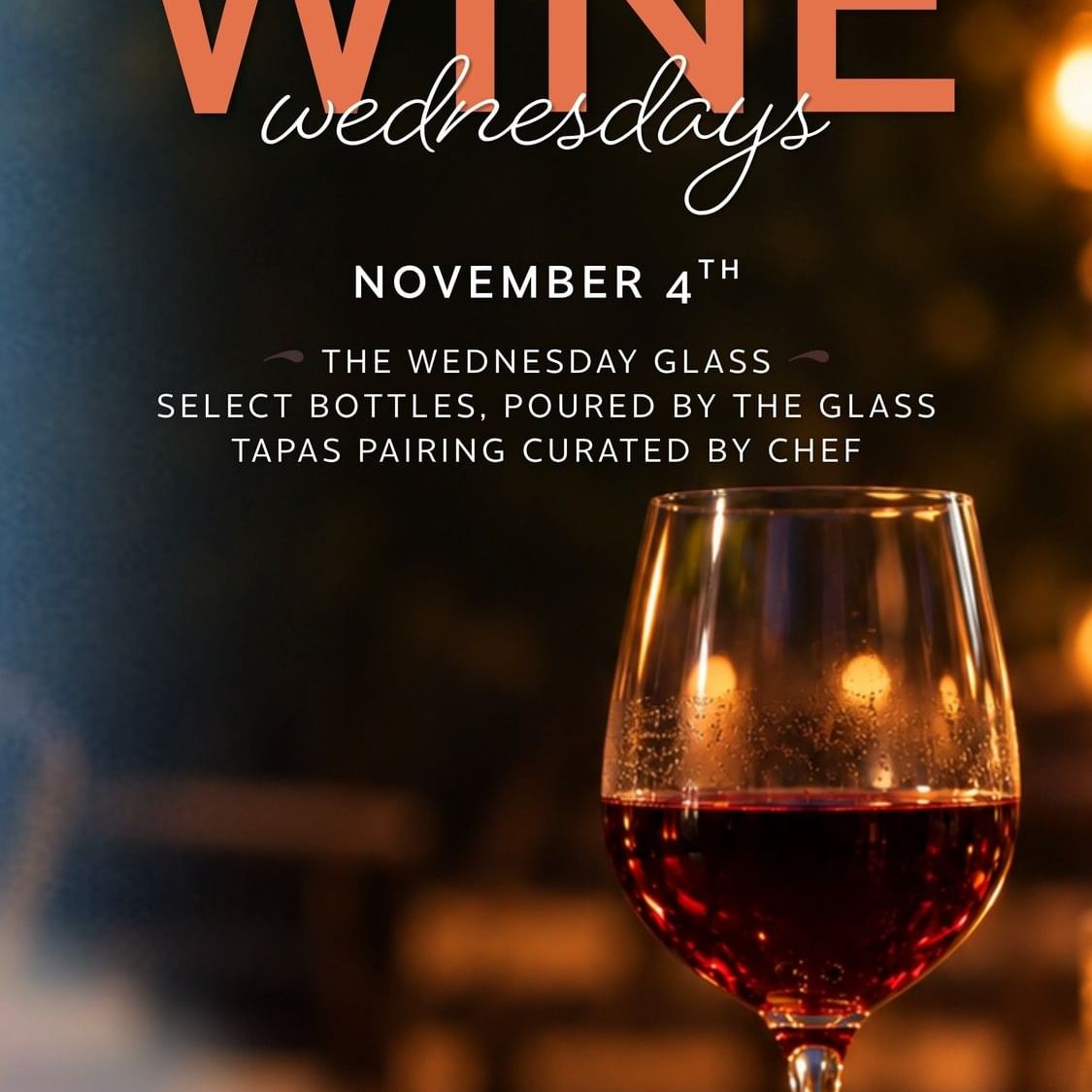 Wine Wednesdays Promotion flyer image of the wine bottle in the table 