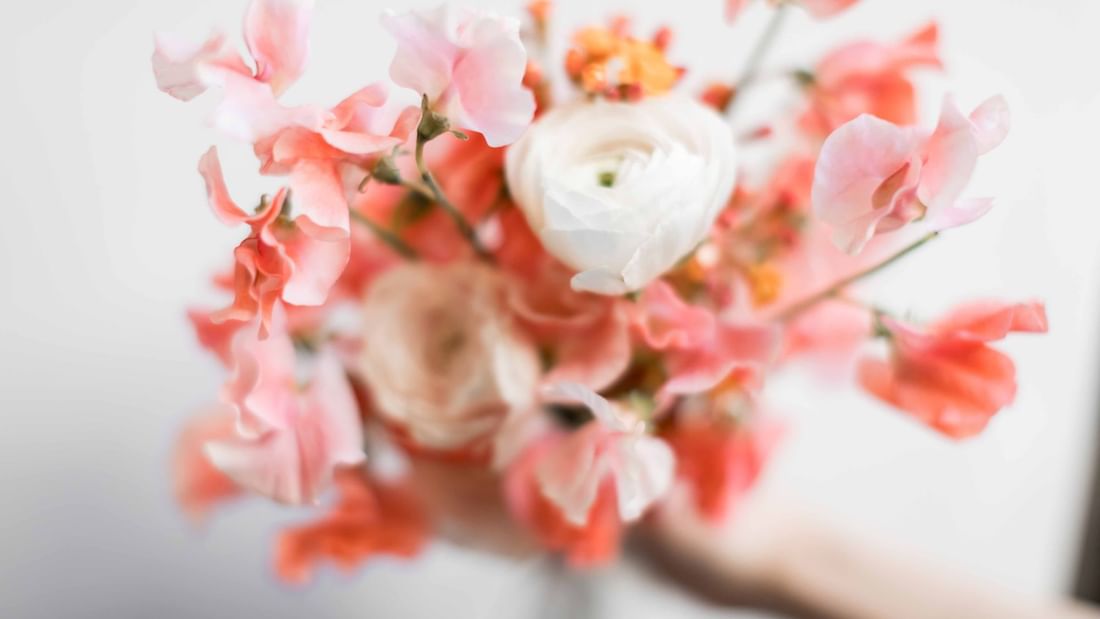 A beautiful bouquet of pink and white flowers, representing the Romantic Getaway Package at El Prado Hote