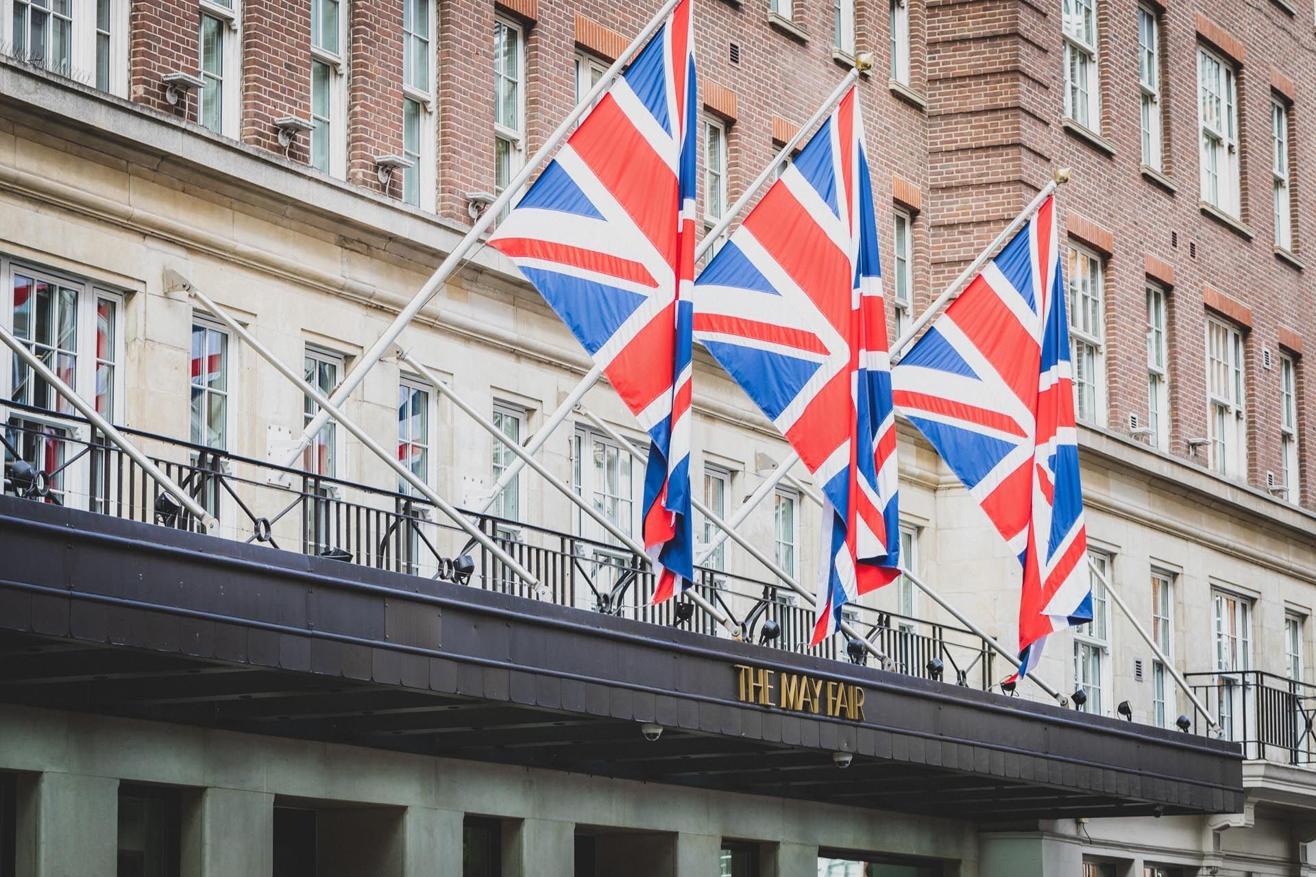 United Kingdom flags raised at The May Fair Hotel London