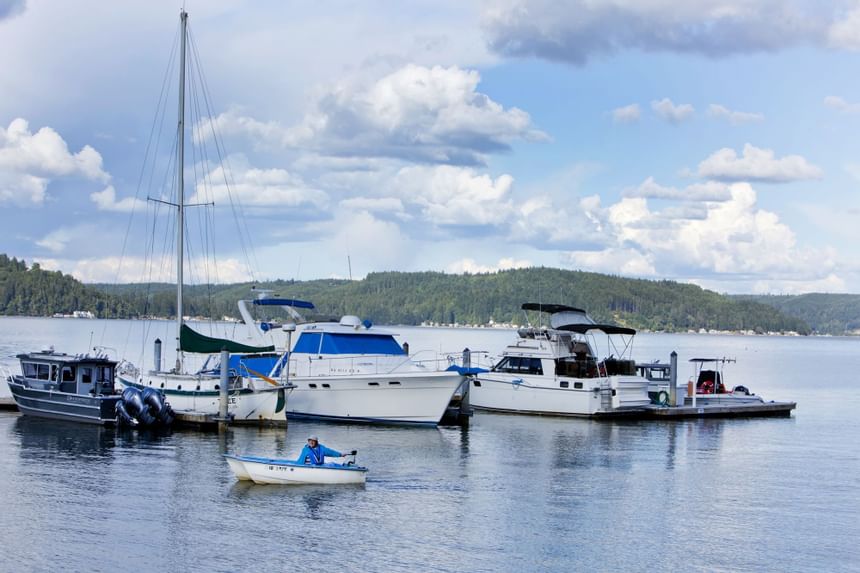 Docked boats near Alderbrook Resort & Spa