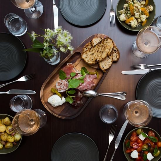 Garlic bread, Potato & Caprese salad at Pullman Olympic Park