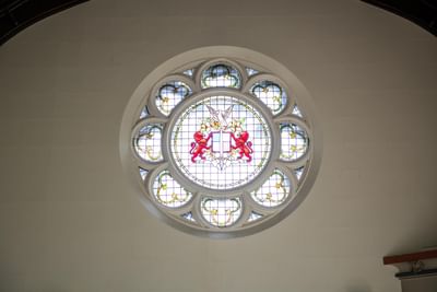 Rotunda ceiling with art in the library at Castle Hotel and Spa