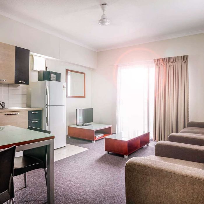 Living area of 2 Bedroom Executive Apartment at Darwin Airport
