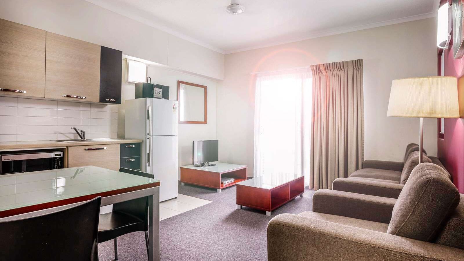 Living area of 2 Bedroom Executive Apartment at Darwin Airport
