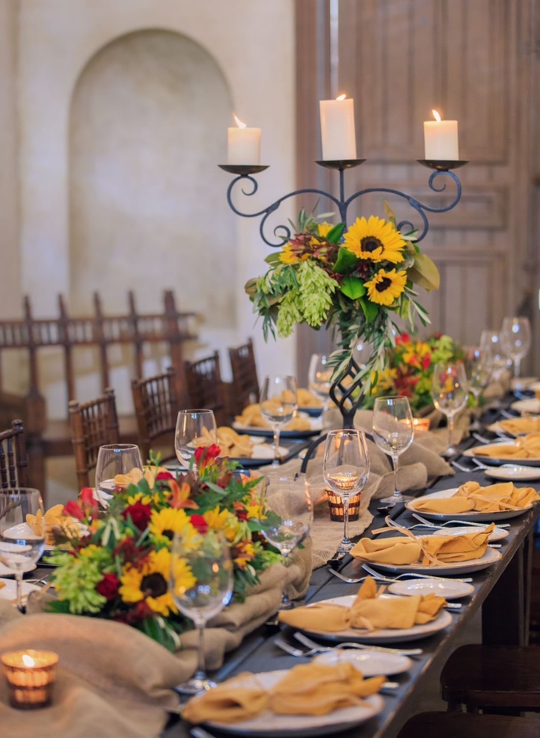 Lorem ipsum Private dining room area with sunflower center pieces at Allegre